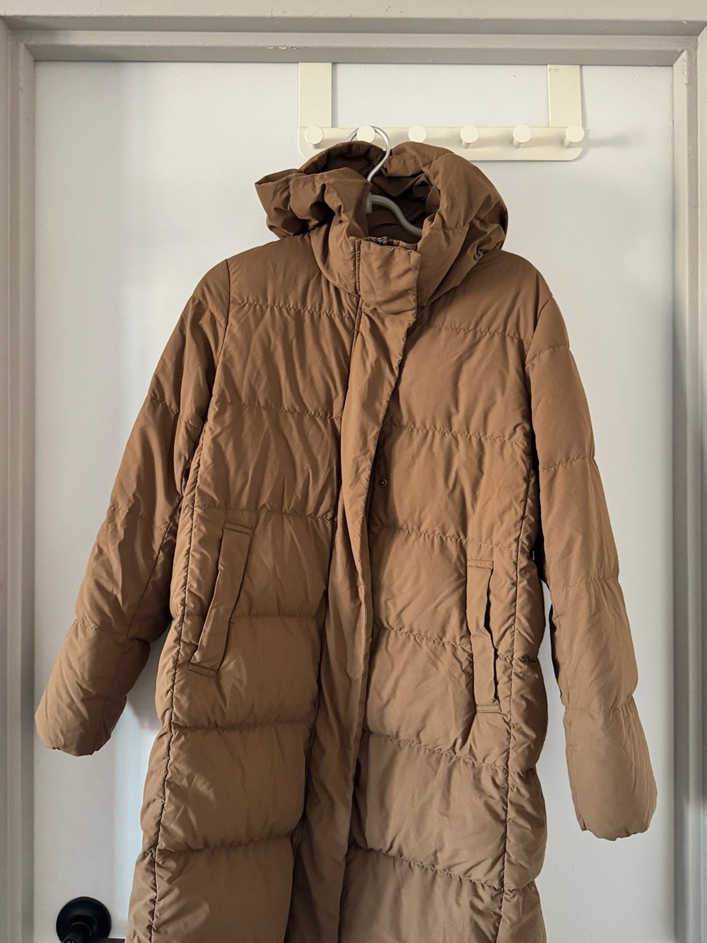 MUJI Hooded Down Puffer Coat in Brown,